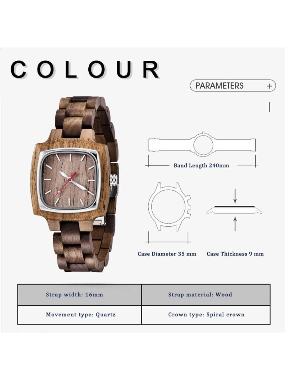 Women's Brown Analog Quartz Couples Colorful Bamboo Classic Square Wooden Watch - Picture 4 of 6